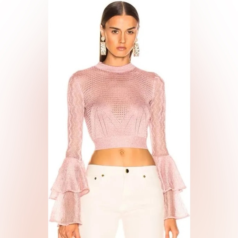 Self Portrait Pink Lurex Knit Top